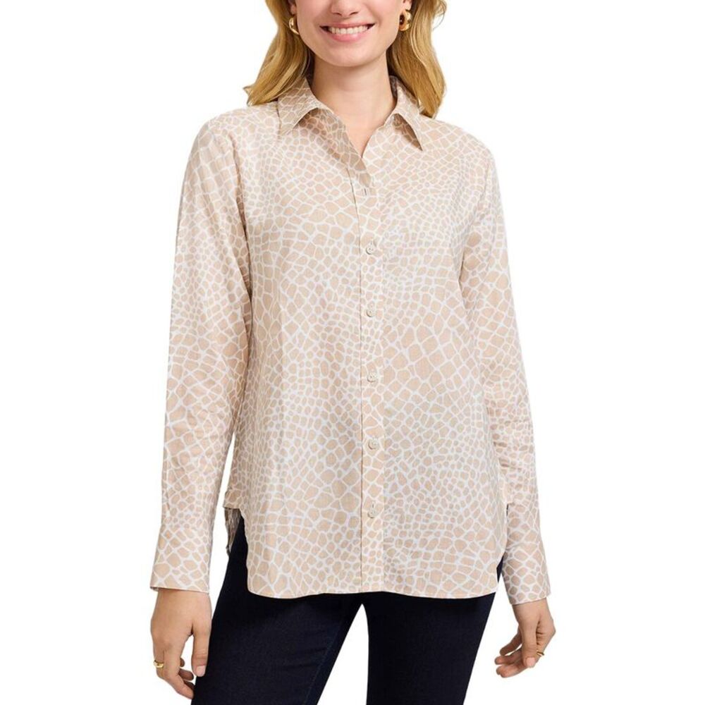 Foxcroft Womens  Meghan Giraffe Linen-Blend Shirt, Brown